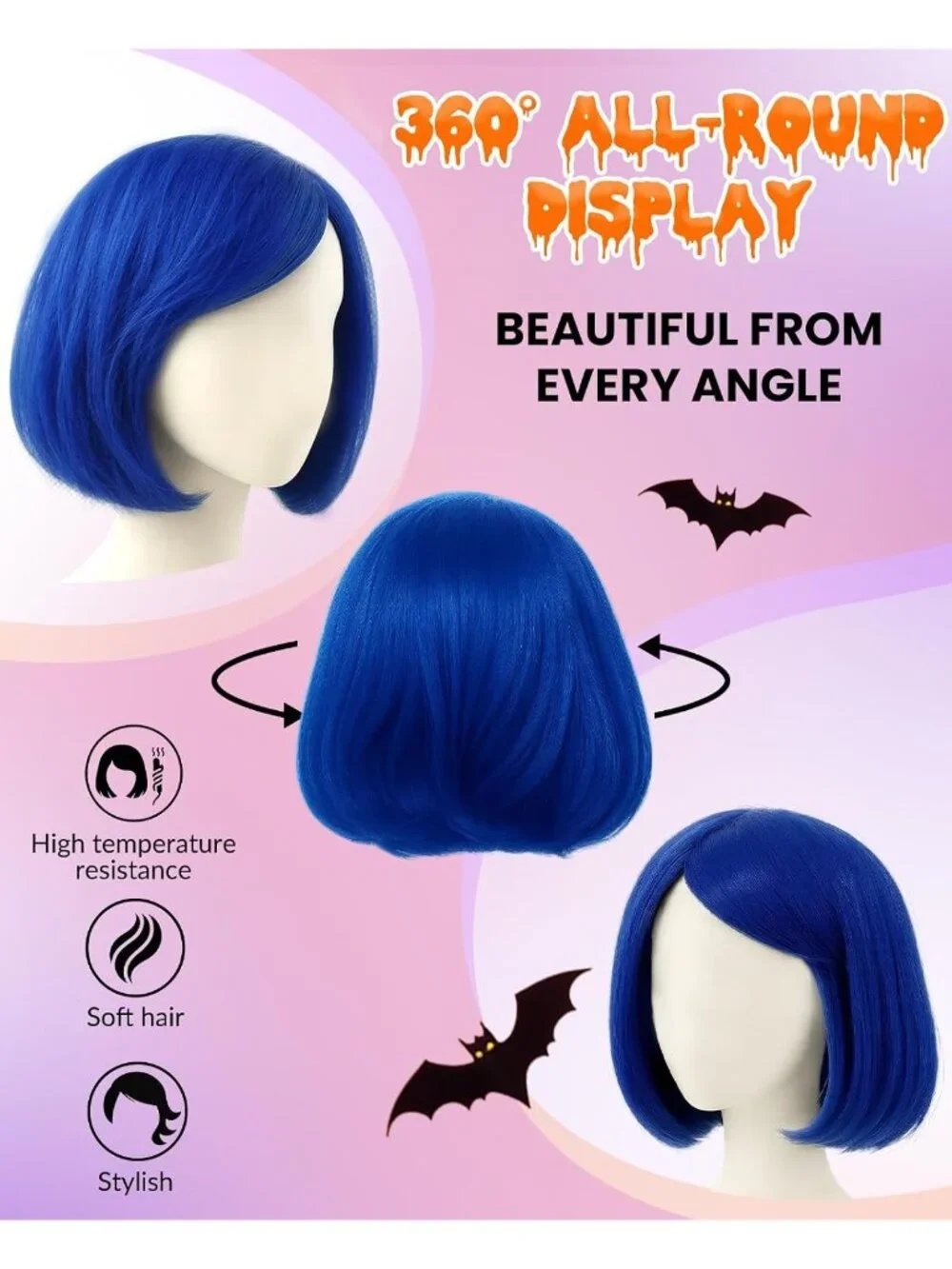 Women's Blue Cosplay Convenient Set Include Adjustable Wig Cap Headpiece